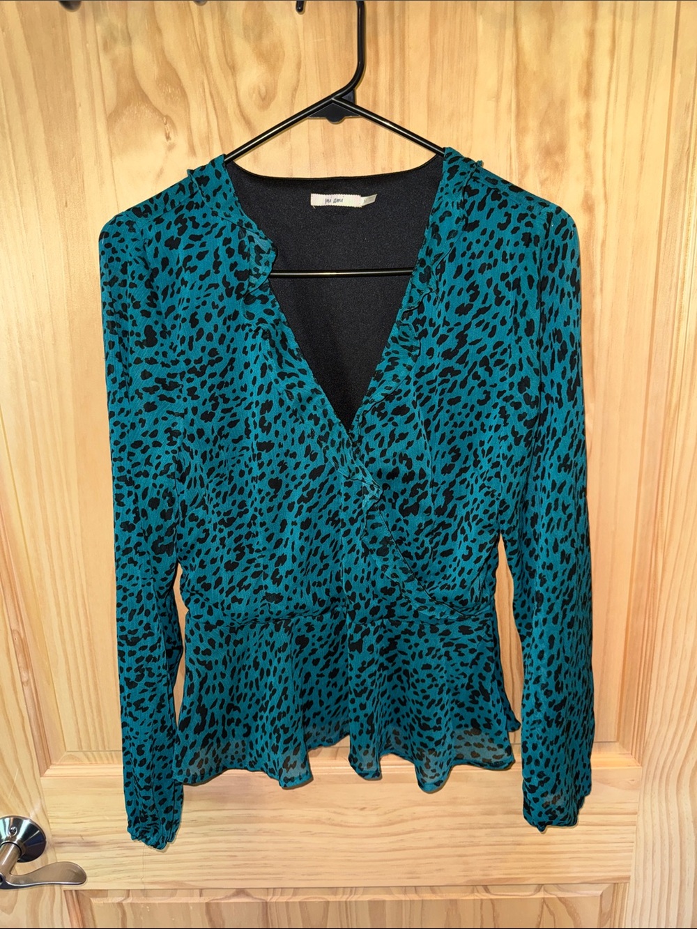 Teal Leopard Print Wrap Blouse - Women's Top